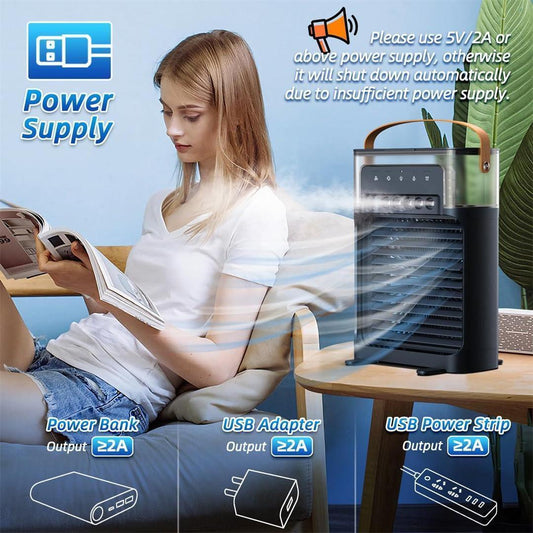 Rechargeable Desk Fan 1200ml Water Tank 5 Sprays Black