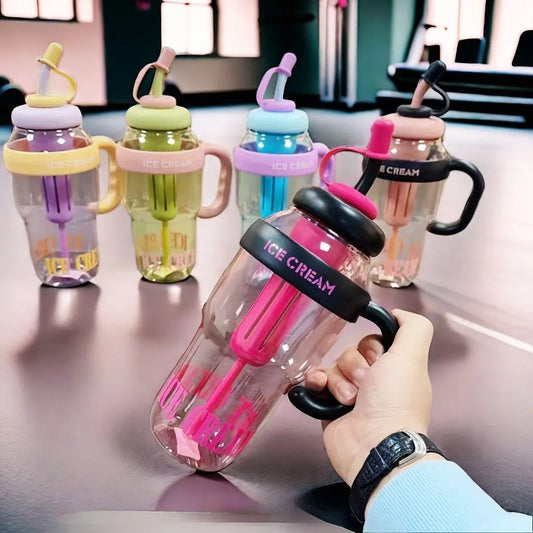 Gym Water Bottle with Straw & Handle