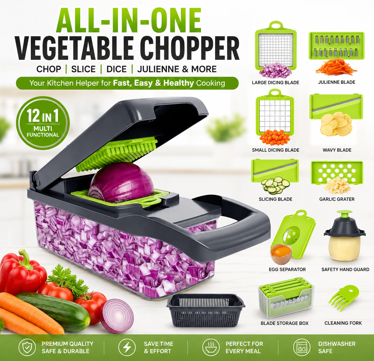 Green ABS Vegetable Cutter – Kitchen Chopper Tool (1 Pc)