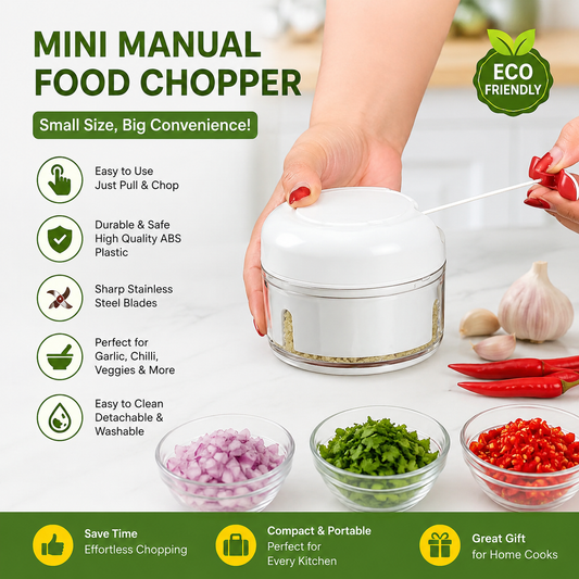 Mini Manual Food Chopper – White ABS Plastic Kitchen Tool