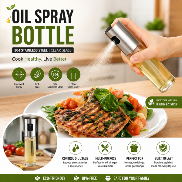 Title Premium Oil Spray Bottle 304 Stainless Steel & Glass Kitchen Oil Sprayer