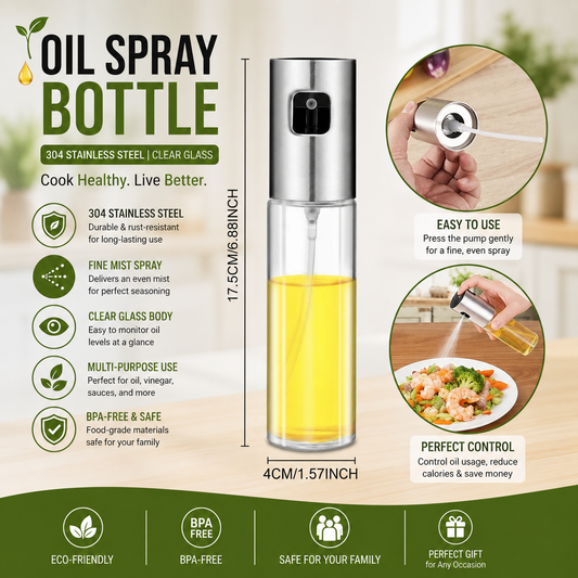 Title Premium Oil Spray Bottle 304 Stainless Steel & Glass Kitchen Oil Sprayer