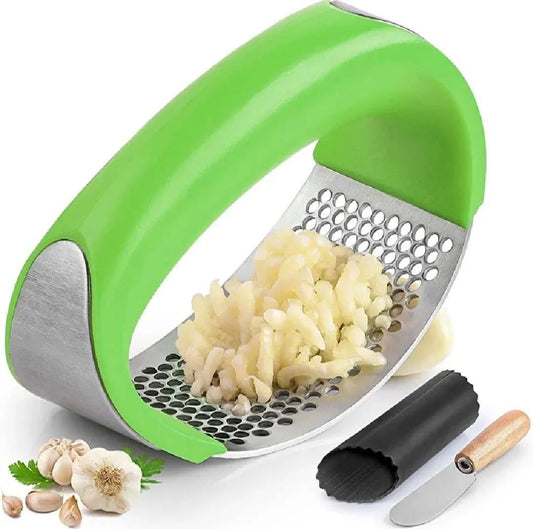 Stainless Steel Garlic Press with Green Handle – Easy Crush Kitchen Tool
