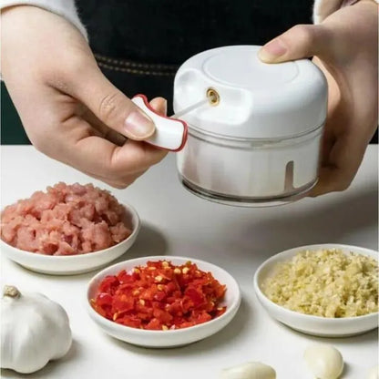 Mini Manual Food Chopper – White ABS Plastic Kitchen Tool