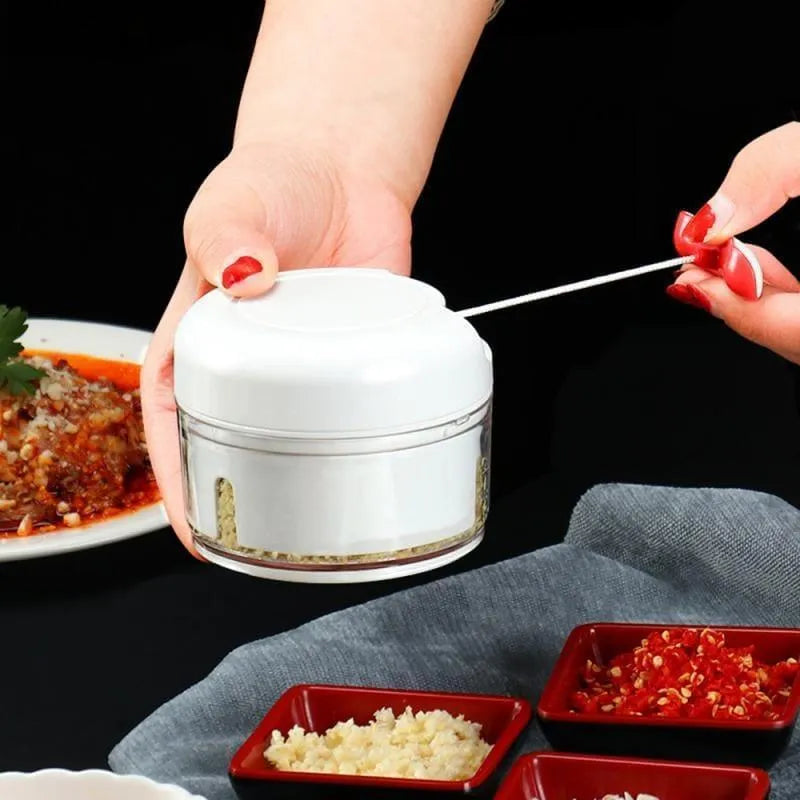 Mini Manual Food Chopper – White ABS Plastic Kitchen Tool