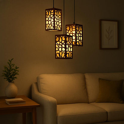 Modern Golden Wooden Pendant Light – 40 Inch Hanging Ceiling Lamp (Dark Brown)