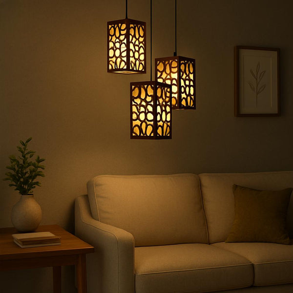 Modern Golden Wooden Pendant Light – 40 Inch Hanging Ceiling Lamp (Dark Brown)