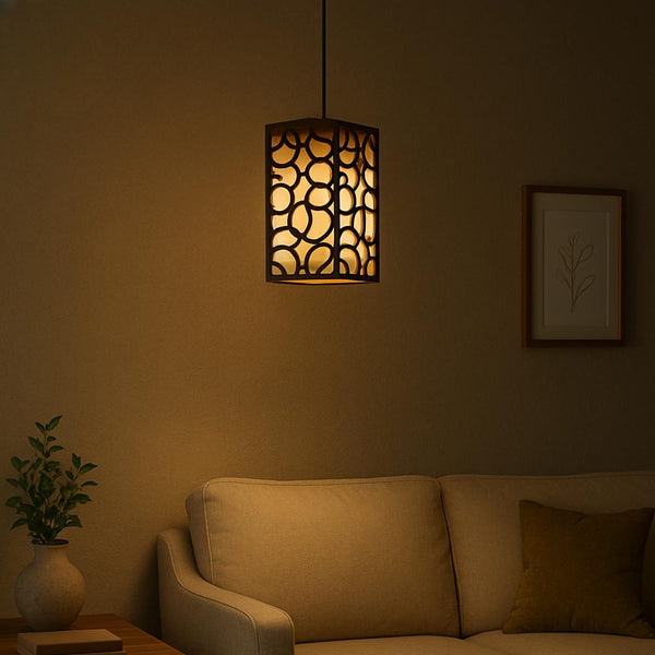 Modern Golden Wooden Pendant Light – 40 Inch Hanging Ceiling Lamp (Dark Brown)