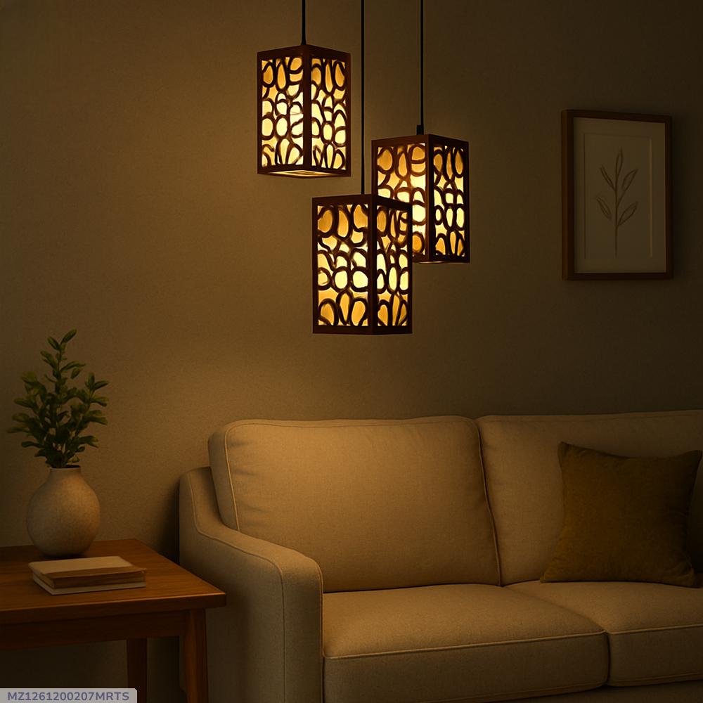 Modern Golden Wooden Pendant Light – 40 Inch Hanging Ceiling Lamp (Dark Brown)