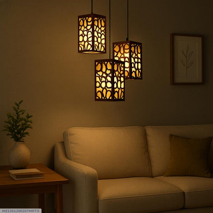 Modern Golden Wooden Pendant Light – 40 Inch Hanging Ceiling Lamp (Dark Brown)