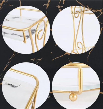 Golden Double Layer Makeup Organizer Rack with Leak-Proof Storage