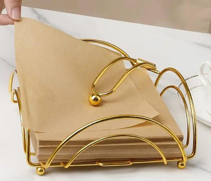 Luxury Golden Metal Tissue Holder – Elegant Napkin Stand for Home & Office