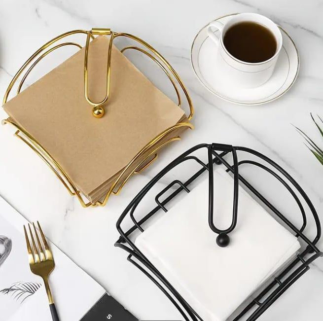 Luxury Golden Metal Tissue Holder – Elegant Napkin Stand for Home & Office