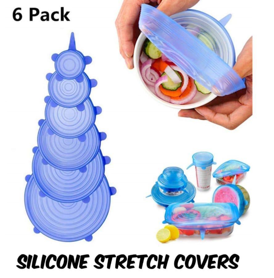 6-Pack Reusable Silicone Food Covers – Stretchable Leak-Proof Kitchen Lids