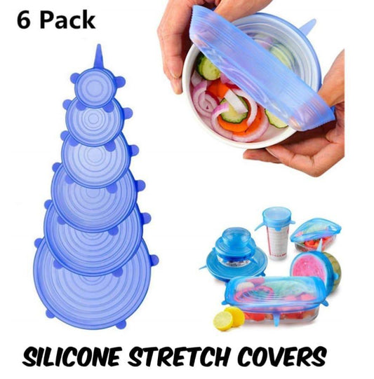6-Pack Reusable Silicone Food Covers – Stretchable Leak-Proof Kitchen Lids