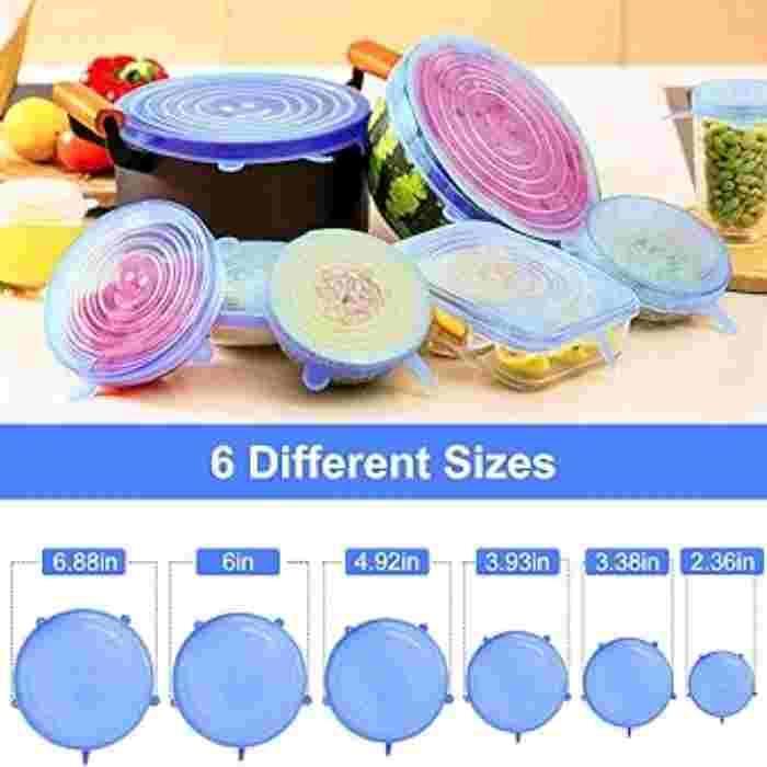 6-Pack Reusable Silicone Food Covers – Stretchable Leak-Proof Kitchen Lids