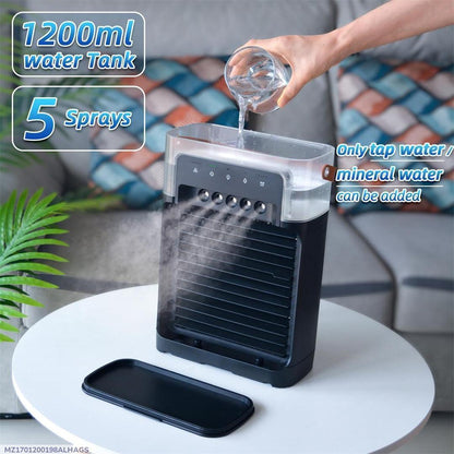 Rechargeable Desk Fan 1200ml Water Tank 5 Sprays Black