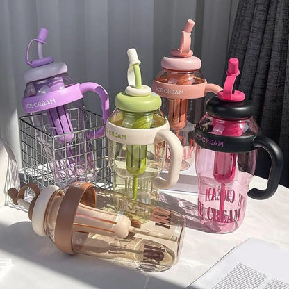 Gym Water Bottle with Straw & Handle
