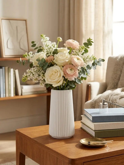 Minimalist Ribbed White Flower Vase | Modern Home Decor | SH Home Mart