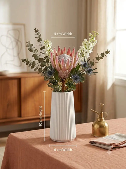 Minimalist Ribbed White Flower Vase | Modern Home Decor | SH Home Mart