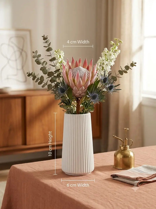 Minimalist Ribbed White Flower Vase | Modern Home Decor | SH Home Mart