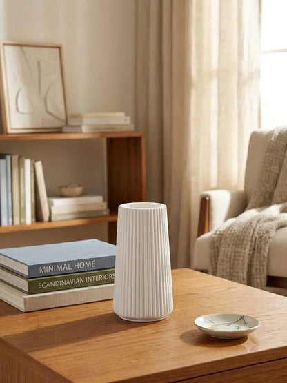 Minimalist Ribbed White Flower Vase | Modern Home Decor | SH Home Mart
