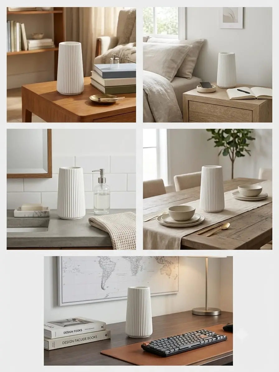 Minimalist Ribbed White Flower Vase | Modern Home Decor | SH Home Mart