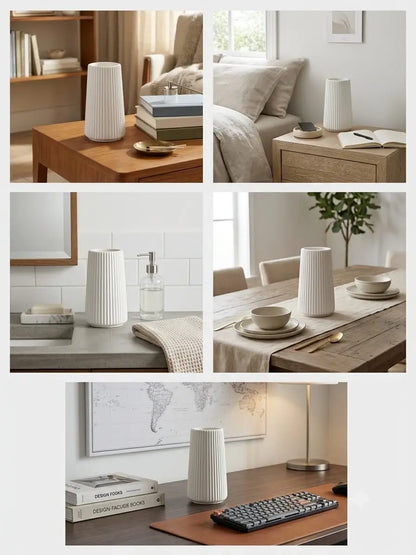 Minimalist Ribbed White Flower Vase | Modern Home Decor | SH Home Mart