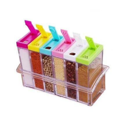 6-Piece Spice Jar Set with Sliding Lids | Clear Kitchen Spice Containers with Rack