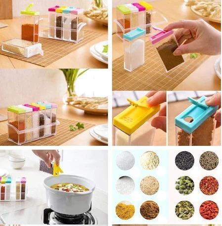 6-Piece Spice Jar Set with Sliding Lids | Clear Kitchen Spice Containers with Rack