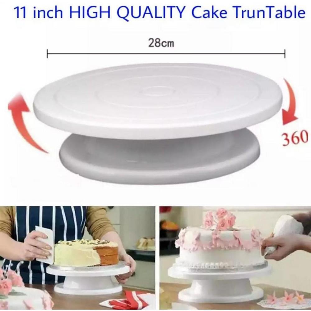 28cm Rotating Cake Turntable Stand – Non-Slip Plastic Cake Decorating Stand | Pink