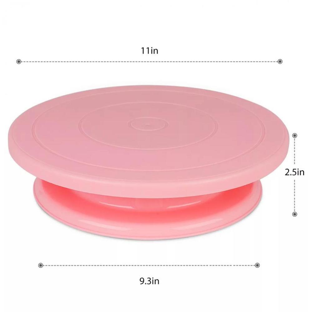 28cm Rotating Cake Turntable Stand – Non-Slip Plastic Cake Decorating Stand | Pink
