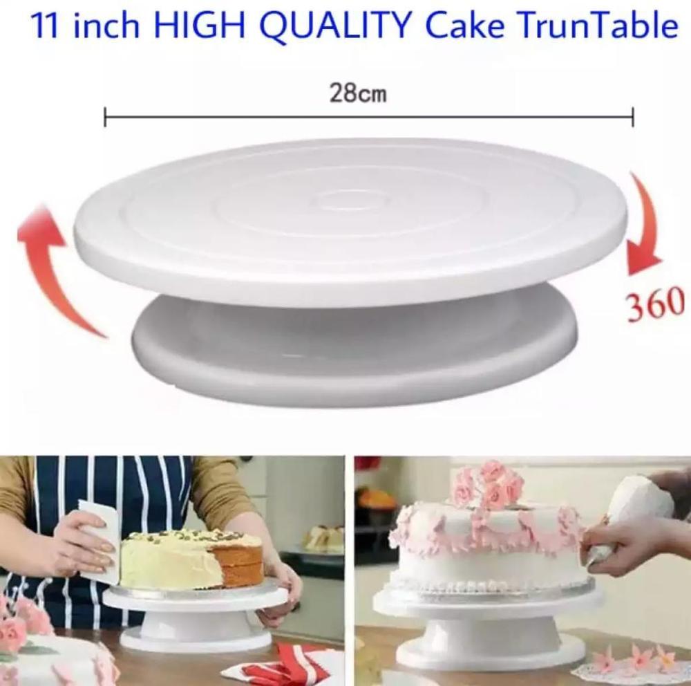 28cm Rotating Cake Turntable Stand – Non-Slip Plastic Cake Decorating Stand | Pink