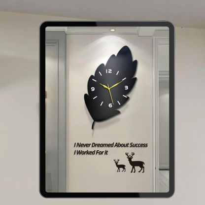 3D Leaf Wooden Wall Clock – Black & Golden Hands